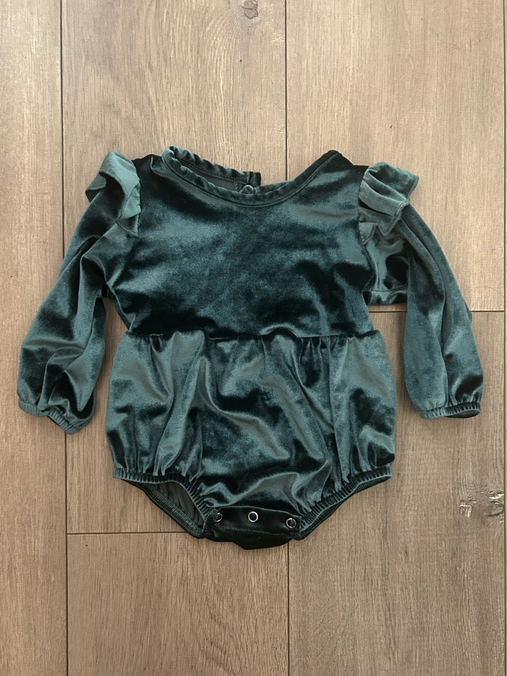 3-6 months Velvet Teal Long Sleeve Baby Romper